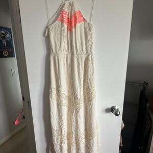 Dainty Hooligan Ivory Dress with Neon Pink Accent